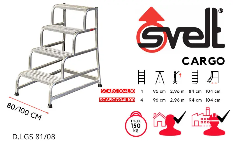 Svelt Cargo SCARGO04L80 SCARGO04L100 - Tabouret professionnel 4 marches