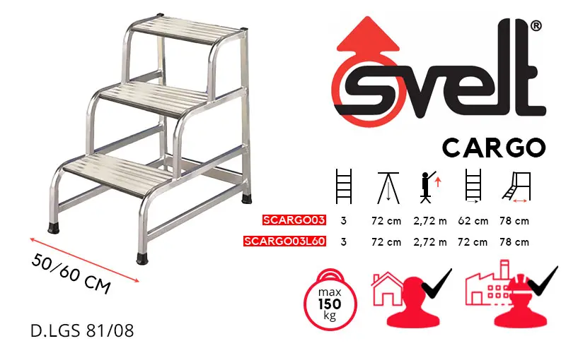 Tabouret 3 marches professionnel Svelt Cargo SCARGO03 SCARGO03L60