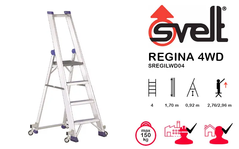 Svelt Regina 4WD SREGILWD04 - Échelle professionnelle avec roues et garde-corps