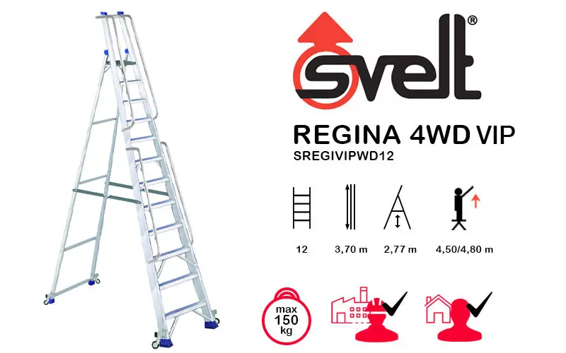 Svelt Regina 4WD VIP SREGIVIPWD12 - Échelle professionnelle avec roues et garde-corps