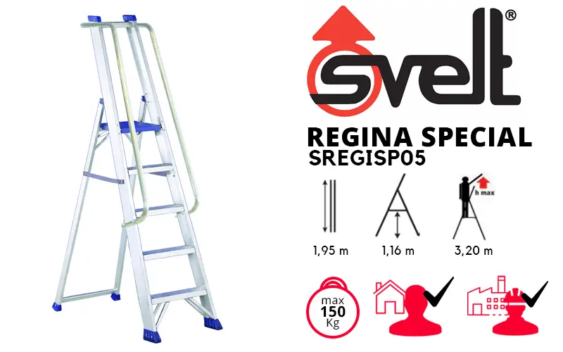 Svelt Regina Special SREGISP05 - Échelle double professionnelle en aluminium à 5 marches avec rampe