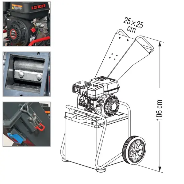 Broyeur à bois à essence Zanon CIP 50-B avec moteur Loncin 7 CV, Ø 5 cm